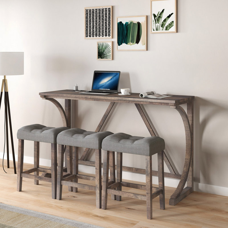 Ensemble de table de bar avec prise de courant, ensemble de table de bar et de chaises, ensemble de table de salle à manger 4 pièces, ensemble de table de petit déjeuner industriel, pour salon, salle à manger, salle de jeux