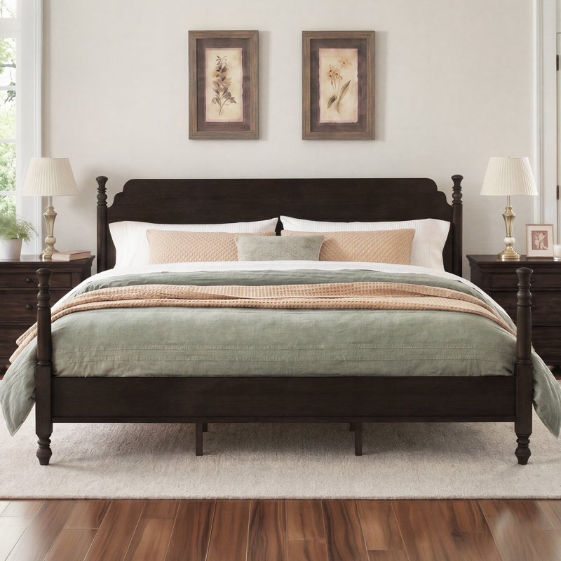 Cleo Solid Wood Bed Frame With Spindle Design, Morocco Brown, King