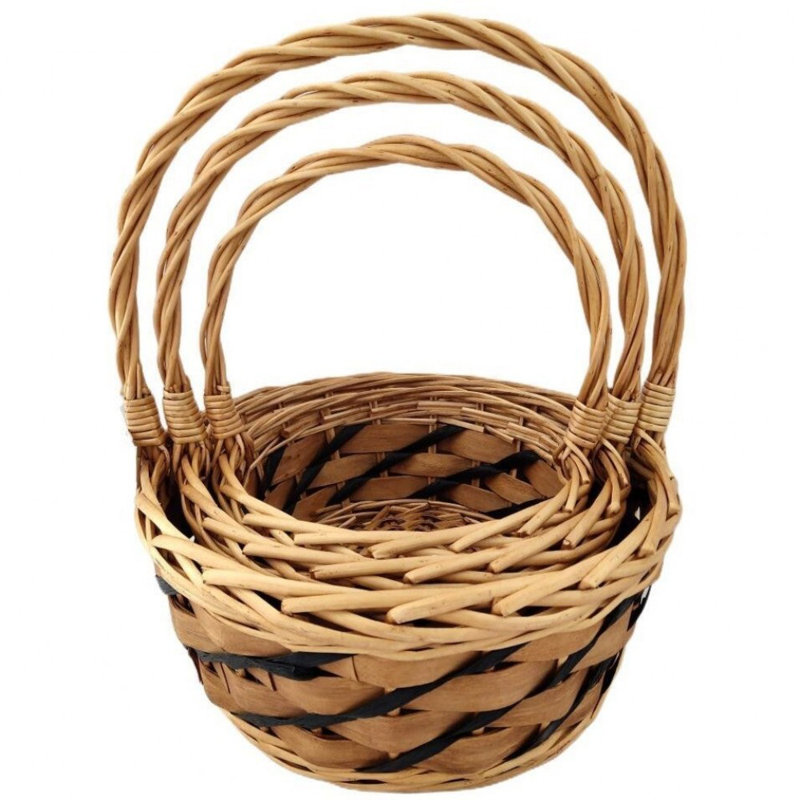 Set Of 3 Honey Buff Color With Handles Baskets