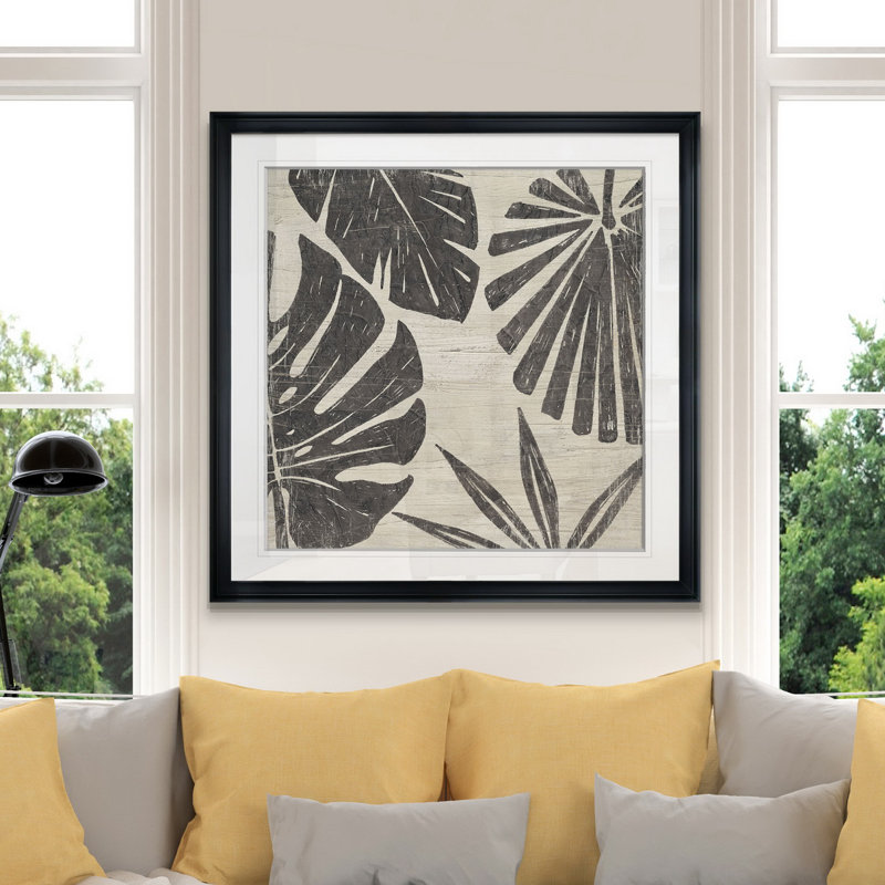 « tribal palms ii », peinture, H 24 po x l 24 po x P 1,5 po, Cadre noir