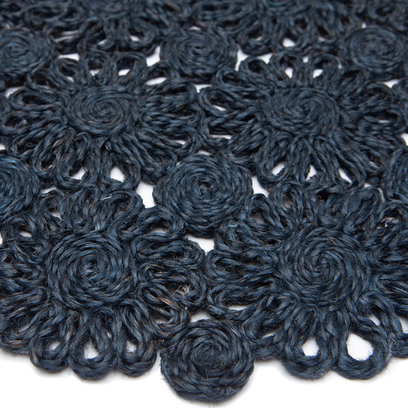 Bladwell Jute Floral Round Placemat, Navy