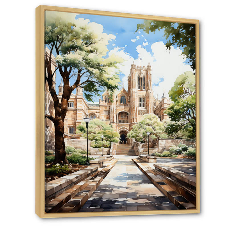 College College Buildings V - décoration murale paysages urbains, H 32 po x l 24 po x P 1 po, Cadre naturel flottant