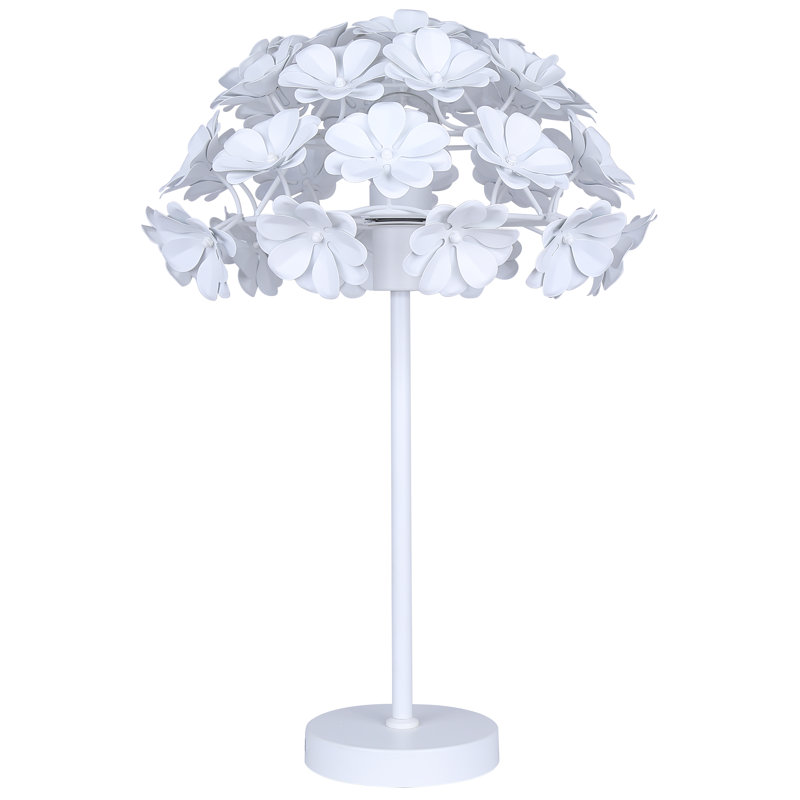 23 po. Lampe de table blanche avec abat-jour floral en métal et interrupteur de ligne