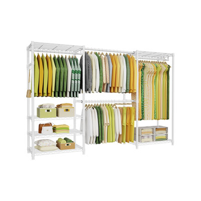 Heavy Duty Closet Garment Rack, 6 Tiers Adjustable Metal Freestanding Expandable Clothing Storage With 4 Hanger Rods, Easy To Assemble Wardrobe, 71.4" H X (70" - 88.2") L X 14" D, White
