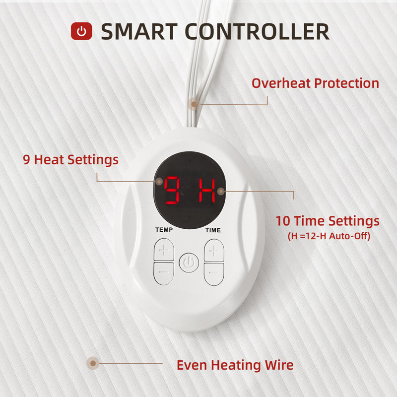 Waterproof Heated Mattress Pad, ETL Certified Bed Warmer with Memory Function with 9 Heat Settings, 1-12 Hours Auto Off Deep Pocket, Machine Washable, White