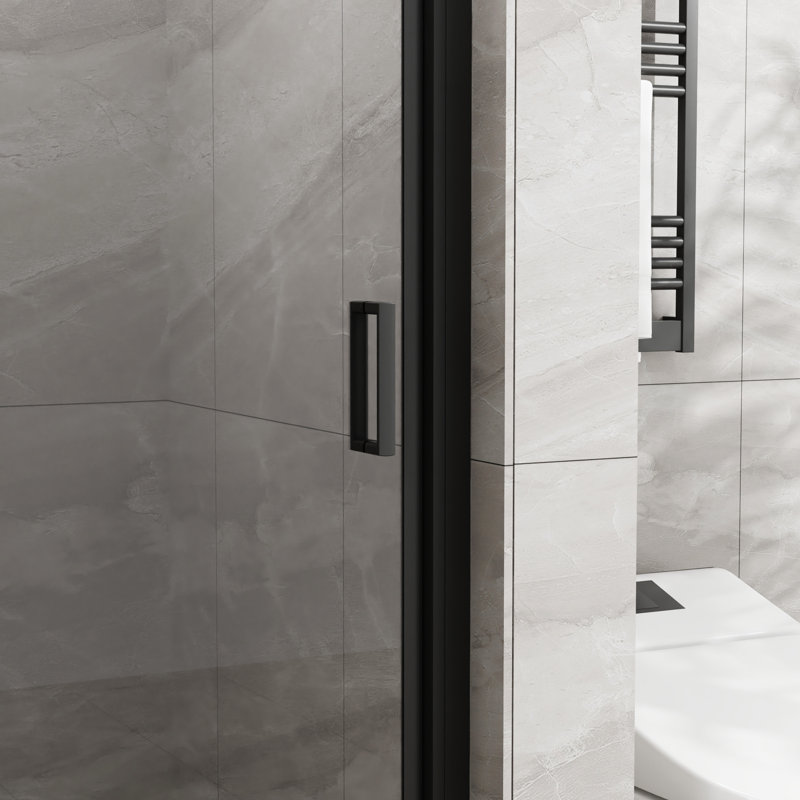 Base de douche 35,4 po avec porte pivotante de 34 po x 72 po, acrylique blanc, aluminium noir, verre trempé, 180 po, surface extérieure imperméable Ensemble de porte: base, balançoire, barrière