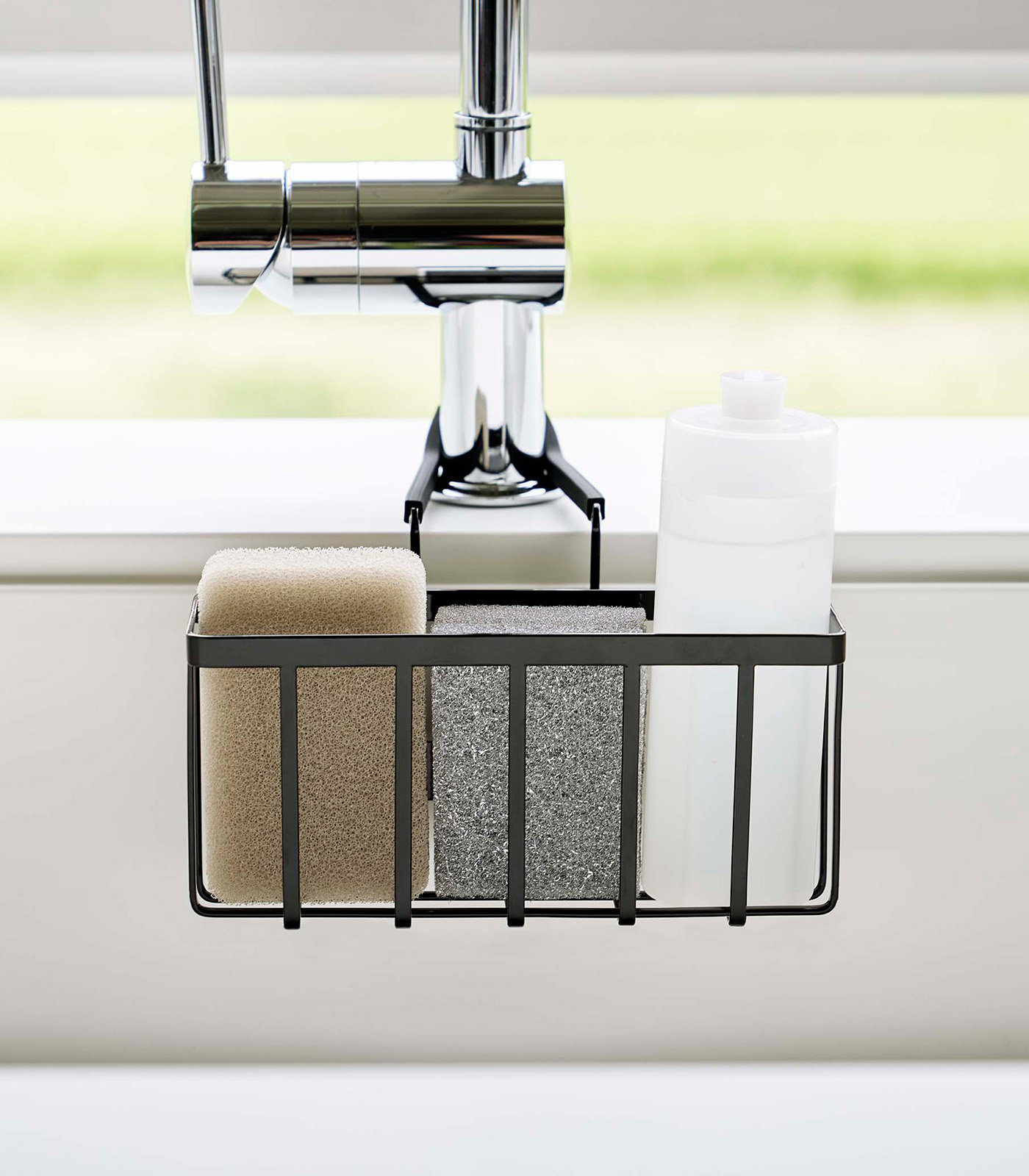  Home Basics Over Sink Shelf, (Chrome) Steel Over The Kitchen Sink  Organizer for Soap, Sponges, Scrubbers, and More