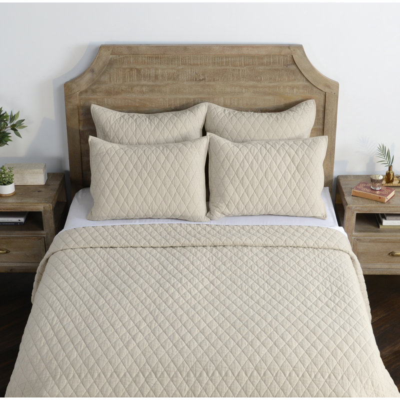 Lana 100% Textured Cotton Quilt , Beige, Queen Quilt