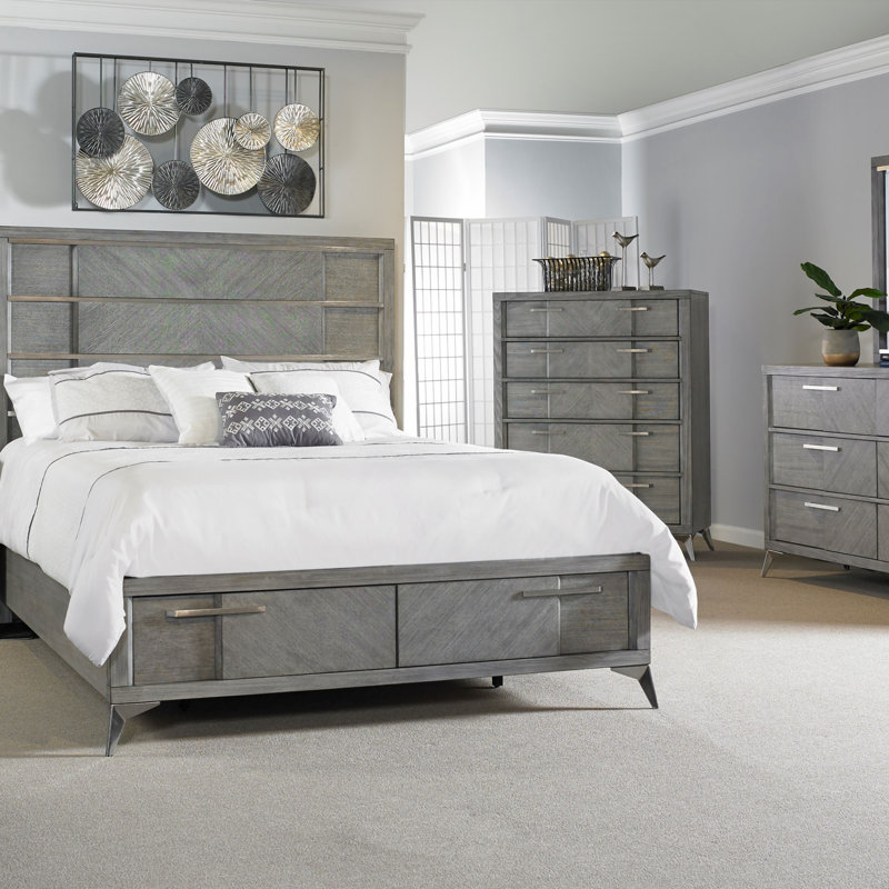 Grand lit de rangement gris avec placage assorti