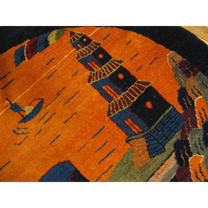 Antique Chinese Art Deco Geometric Hand Knotted Pile Rug