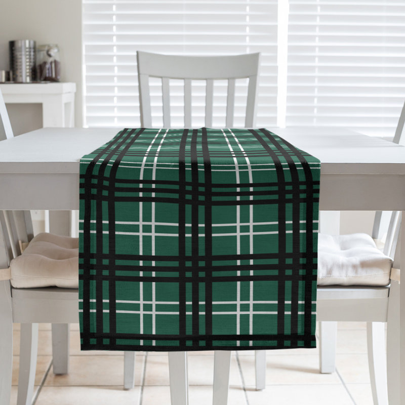 Paid Polyester Table Runner, 90" L x 16" W, Gotham Green/White/Stealth Black