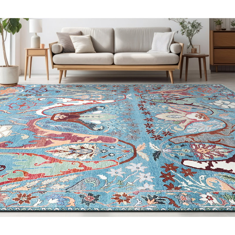 High-Quality Hand-Knotted Blue Area Rug, Rectangle 5' x 8'