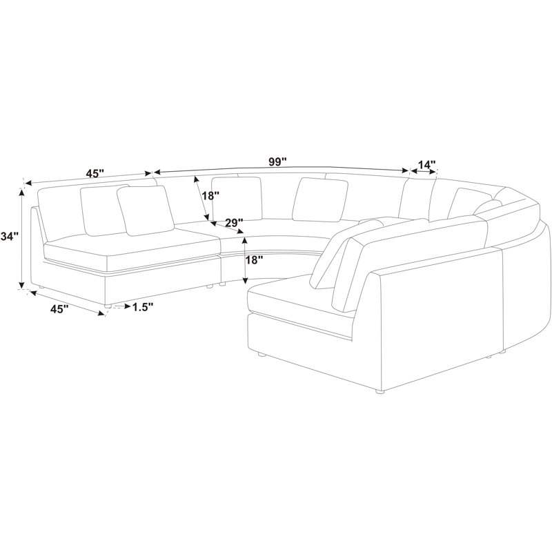 Corduroy Curved Sectional Symmetrical, Beige Corduroy