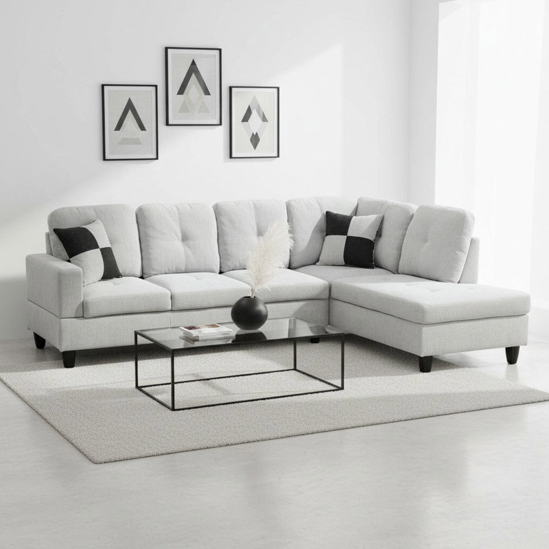 Larelle 103.5" Wide  Sofa & Chaise, Microfibre/microsuède gris clair, Orienté à droite