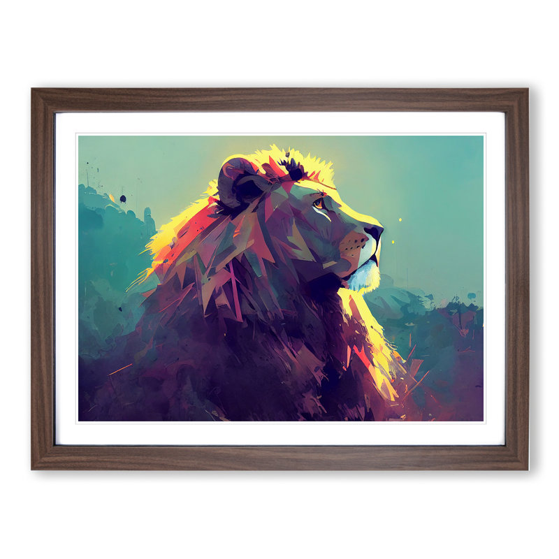 Lion Vol.3 Abstract - Single Picture Frame Painting, 46cm H x 64cm W x 2cm D, Walnut