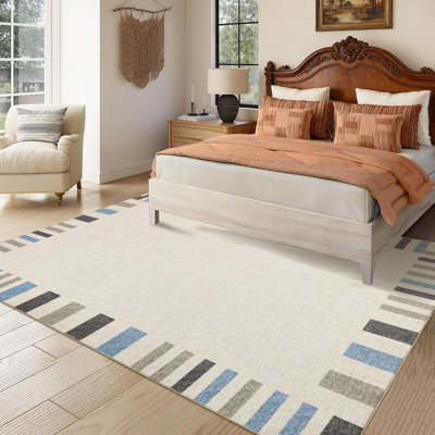Tapis moderne de couleur unie minimaliste avec bordure imprimée lavable et pliable pour les chambres à coucher, les salons, les salles à manger, les salles de lavage et les bureaux