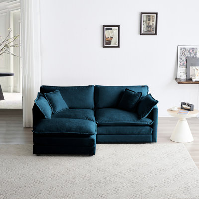 Blue Chenille 2 Seater With , Solid Wood Base, Breathable Fabric For A Cozy Space Sectional - Customizable Comfort Seats