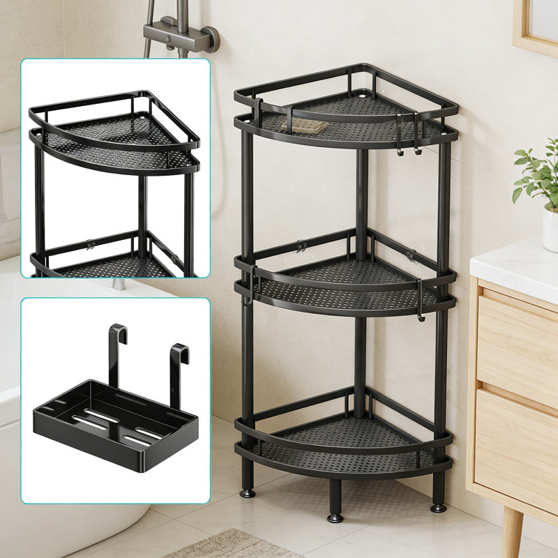 Corner Shower Caddy - 3-Tier Rustproof Shower Organizer With Soap Holder And Hooks, Space-Saving Bathroom Storage With Adhesive Mounting