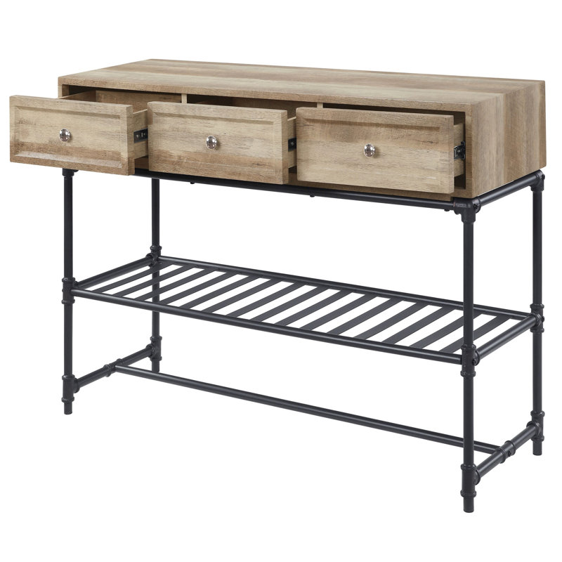 Modern Rectangular Table With Industrial Elements, Oak And Sandy Black Table, Black, Practical Storage Drawers A Stable Structure