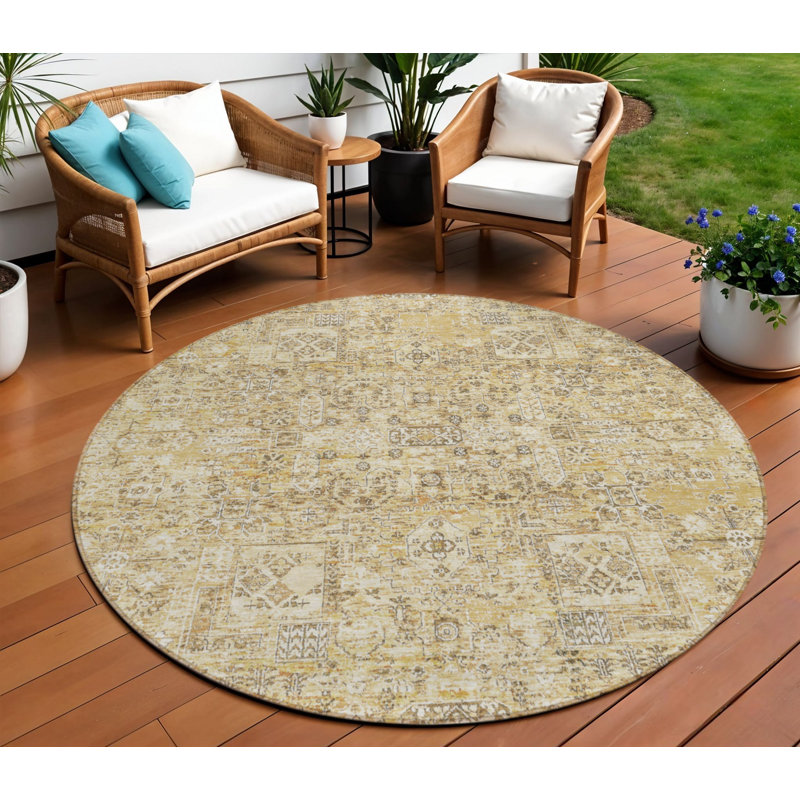 Tapis d'intérieur rond lavable floral beige 8 '
