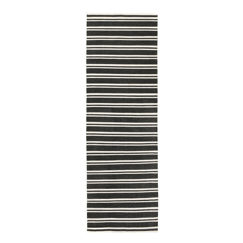 Tapis gris anthracite à rayures performance tissé à la main Palma, Tapis de couloir 2 pi 7 po x 8 pi