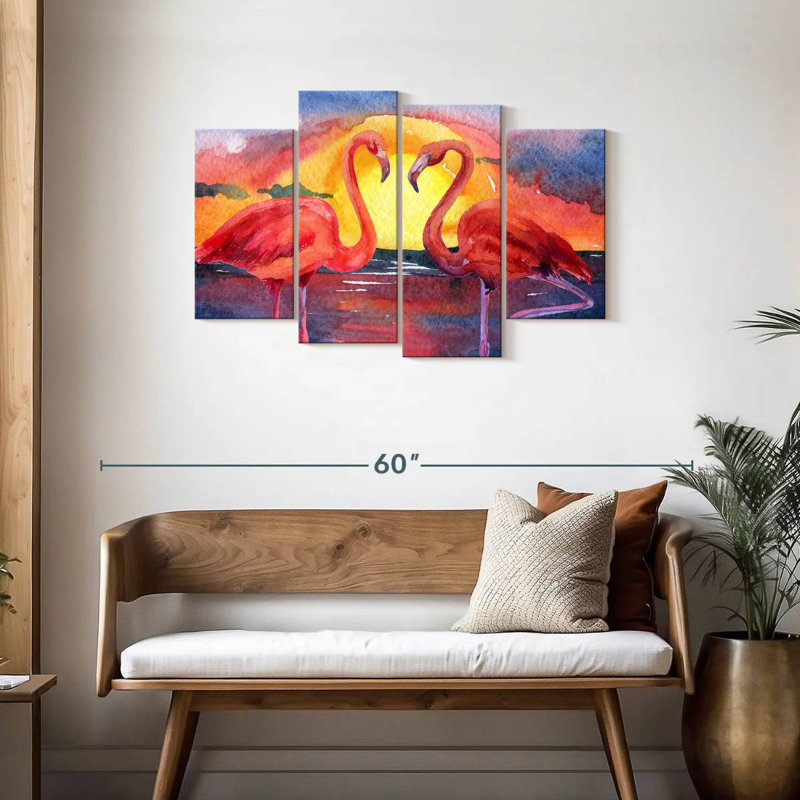 Flamingos And The Sunset, H 27 po x l 43 po