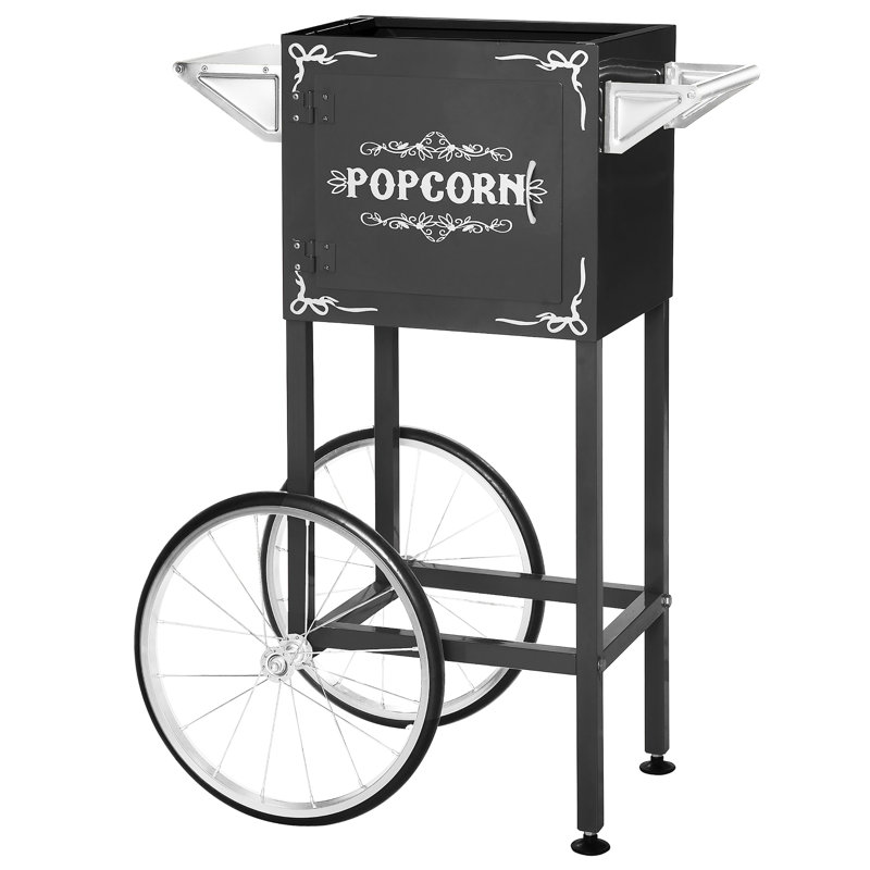 Vintage Black Popcorn Machine with Cart and Stainless Steel Kettle