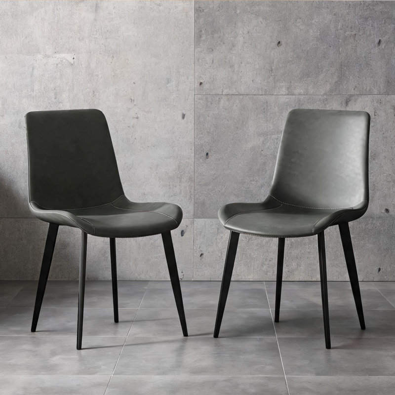 Ensemble de 2 chaises d'appoint en similicuir gris ardoise avec pieds en métal noir pour la salle à manger