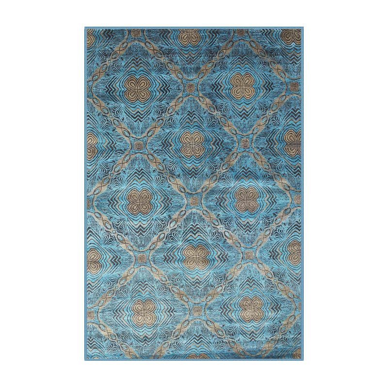 Tapis de zone bleu contemporain, Rectangle 3 pi x 5 pi