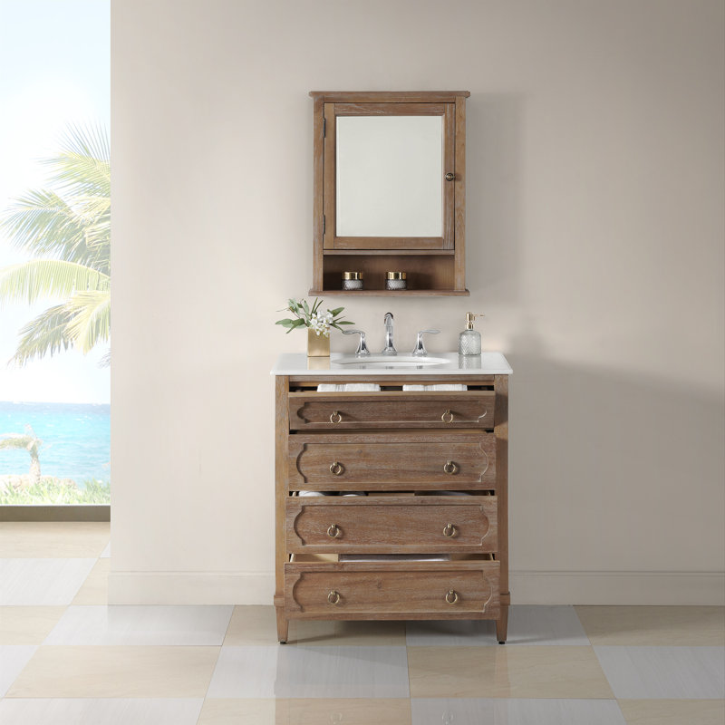 Asellus 31"W x 22"D Bath Vanity in Reclaimed Gray with White Marble Top and White Basin