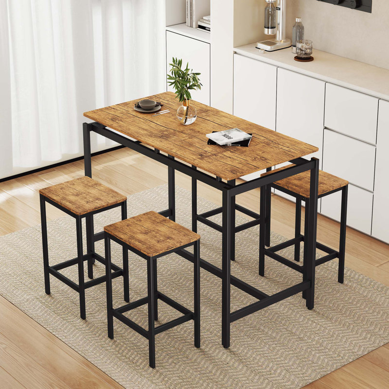 Charmaigne 5-Piece Modern Industrial Dining Set Bar Set | Compact Table & Stools with Space-Saving Design for Dining/Breakfast Nook