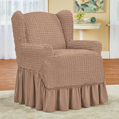 Ruffled Box Cushion Wingback Slipcover