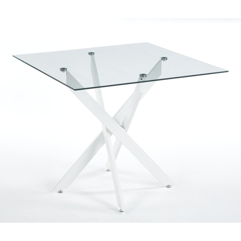 Dining Table with Glass Top, White