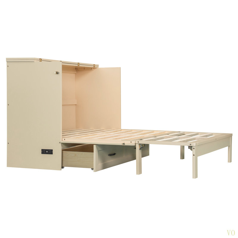 Lit escamotable double avec grands tiroirs, Lit double, Blanc