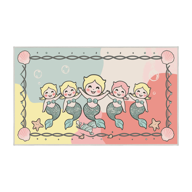 Tapis pour enfants East Urban Home Mermaids, Rectangulaire 2 pi x 4 pi