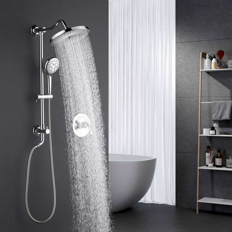 Système de douche mural à pression équilibrée, pomme de douche à pluie 10 "avec douchette coulissante 5 réglages
