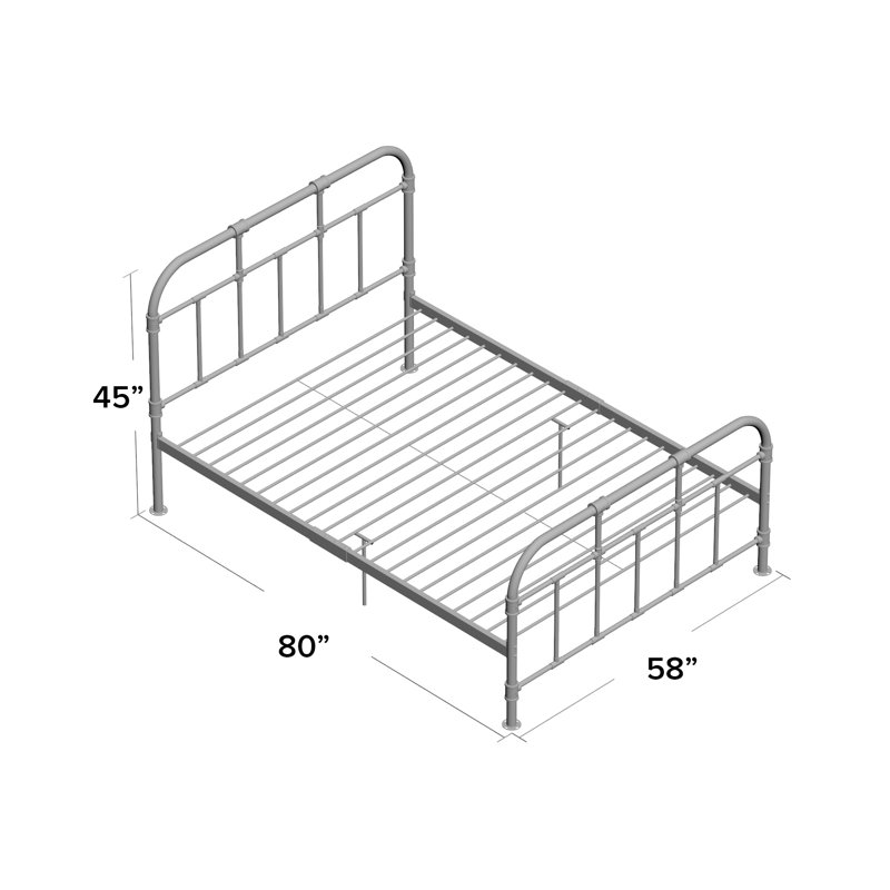 Annabelle Platform Bed Vintage Open Frame, Industrial Pipe Cast with Copper Handbrush Accent, Full/Double