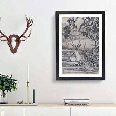 Deer Below the Monkeys by Kawanabe Kyosai - Picture Frame Painting Print