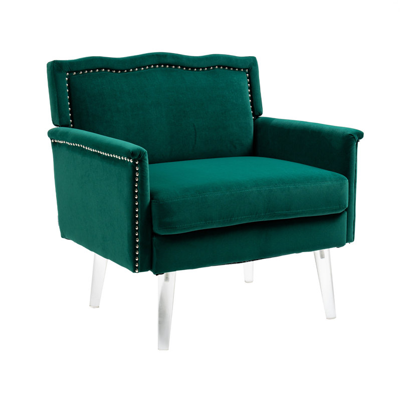 Upholstered Armchair, Green Velvet
