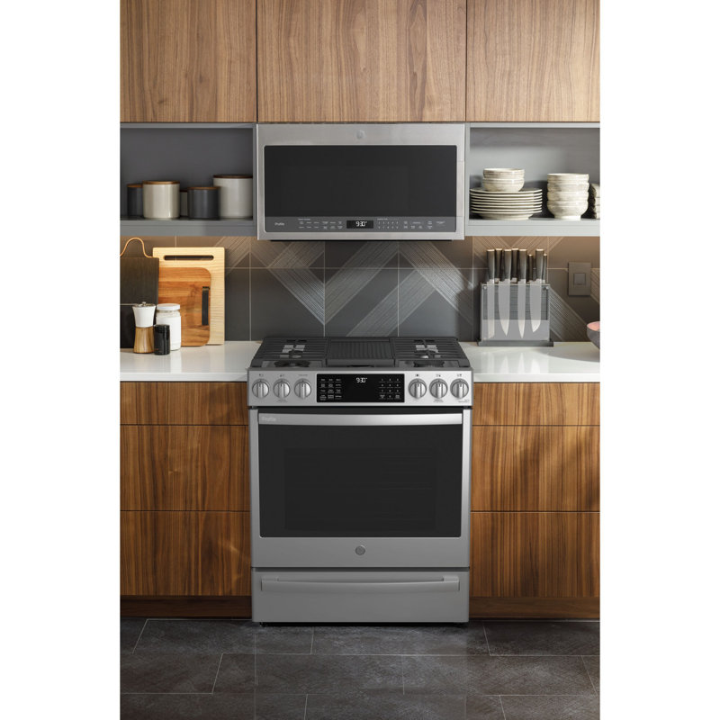 GE Profile™ 30" Smart Slide-In Front-Control Gas Fingerprint Resistant Range with No Preheat Air Fry, Stainless Steel