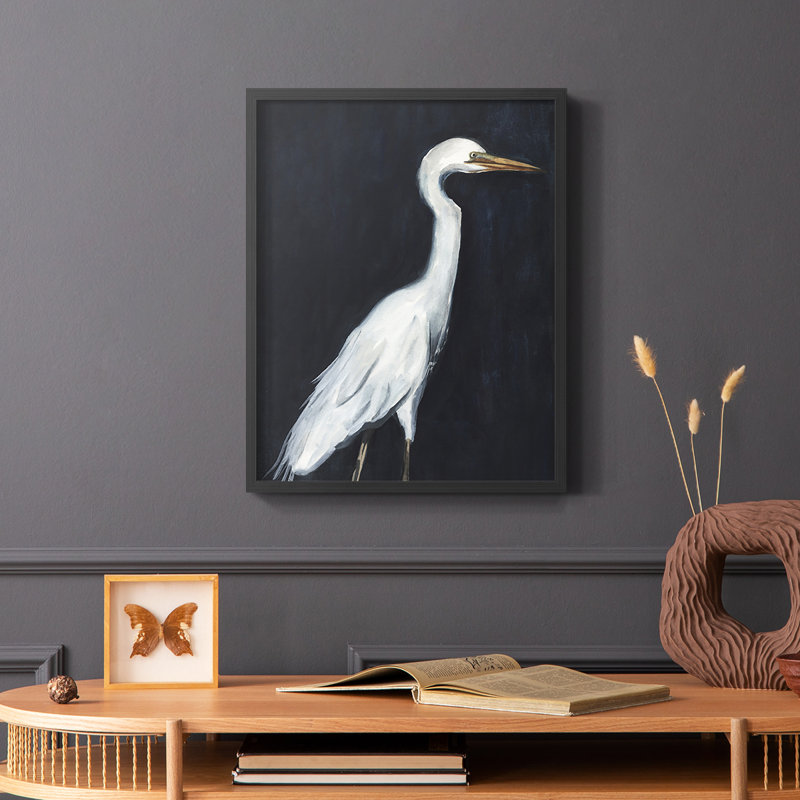 Calm Great Egret II, reproduction encadrée - bois massif, Noir, H 28 po x l 22 po