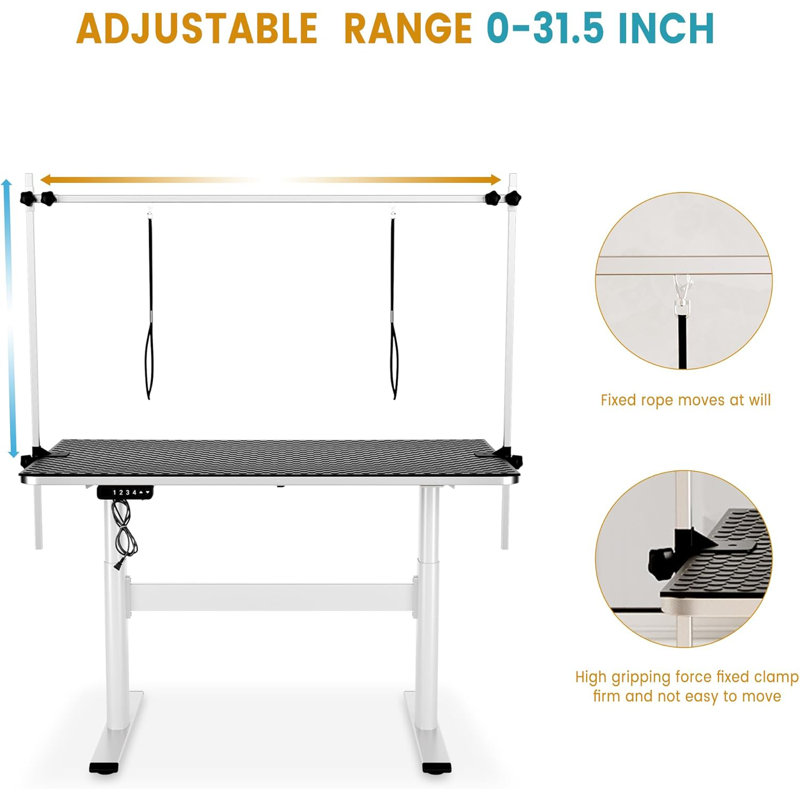 Table de toilettage électrique pour chien, table de toilettage robuste pour animal de compagnie de 46 po avec plateau et accoudoirs réglables en hauteur