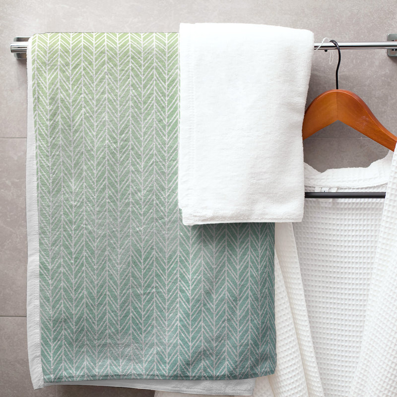 Serviette de bain à chevrons, Bleu/jaune