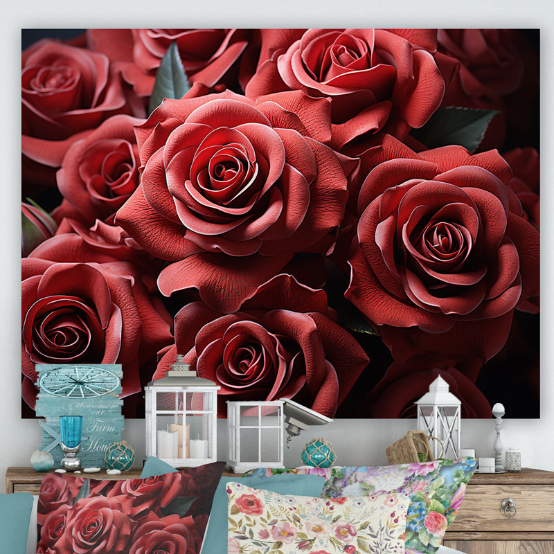 Décoration murale Crimson Rose Passion - Roses, H 34 po x l 44 po x P 1,5 po, Toile tendue