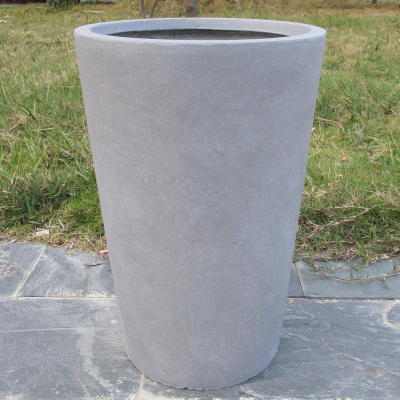 Concrete Effect Tall Planter, Frostproof Outdoor Plant Pot, Tall Garden Planter with Drainage Holes, Tall Round Plant Pot