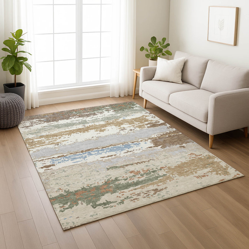 Machine Washable Indoor/Outdoor Chantille ACN2592 Abstract Rug, Ivory, 9' x 12'