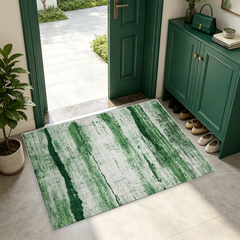 Green Abstract Stripe   area rugs for Living Room, Soft and Comfortable, Suitable for all seasons, easy to maintain, machine washable Indoor floor mat, Under Table Farmhouse suitable for Bedroom, Dining Room, Study,  Balcony, Home Decor Patio