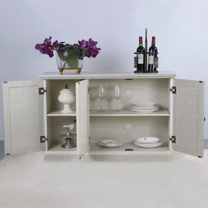 Armoire de rangement L 44,96 po avec 3 portes en miroir en acrylique pour salle à manger, cuisine et salon, Blanc