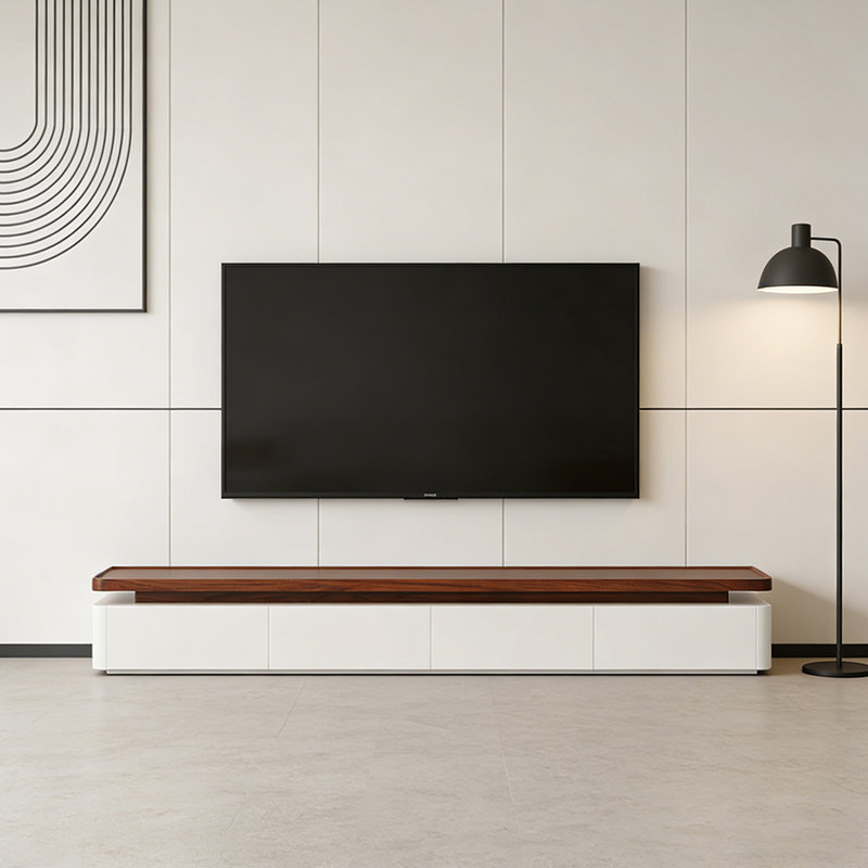 Meuble télé Minimalist, H 15,74 po x L 78,74 po x l 15,74 po, Blanc / brun noisette