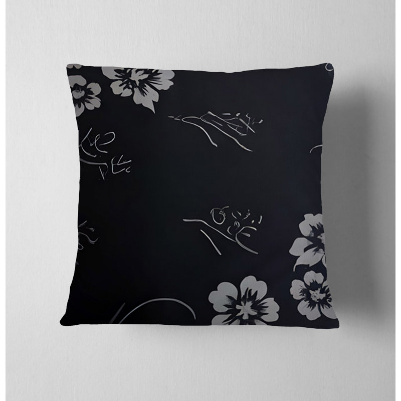 Throw Pillow With Insert, Black/White Floral 3, 20"H x 20"W